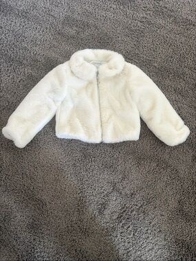 Girls' Plush White Faux Fur Jacket